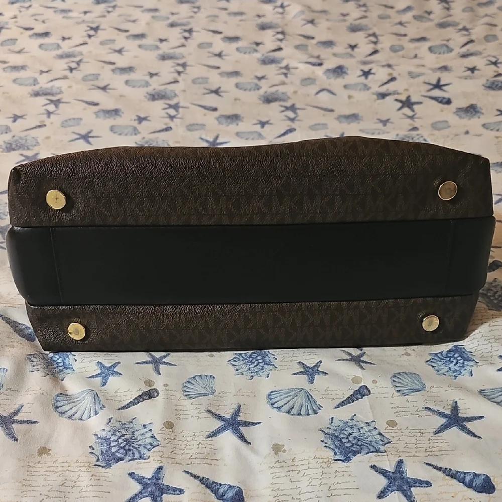 Michael Kors Black/Brown Logo Rollins LARGE Satchel - Picture 5 of 13